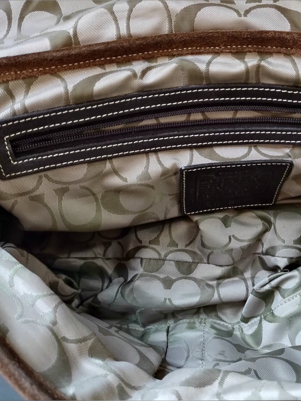 COACH Brown Suede Leather Accent Satchel Bag - Picture 2 of 10